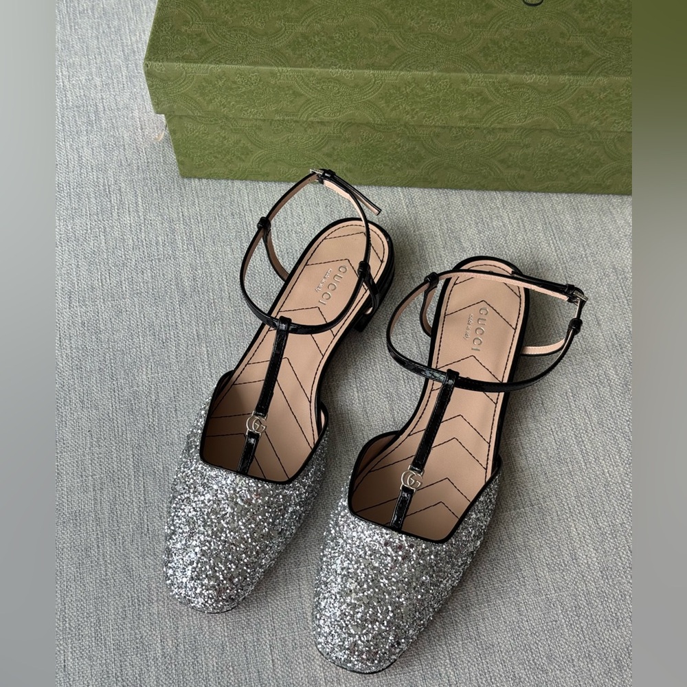 NIB Gucci Wonen's Double G ballet glitter flat - Picture 2 of 6